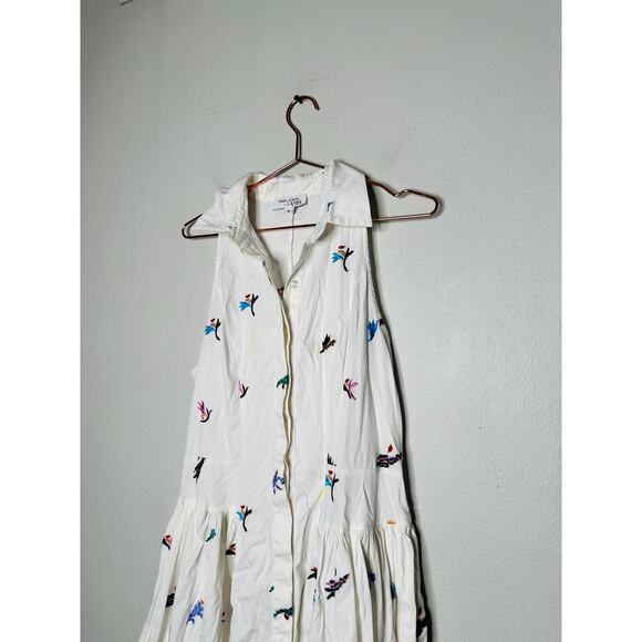 PRABAL GURUNG White Floral Sleeveless Embroidered Cotton Midi Dress Size 10 - Picture 7 of 11